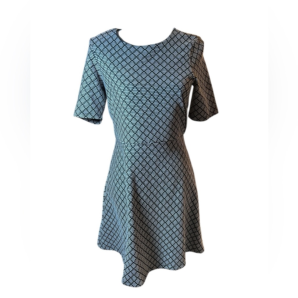Forest Lily Black and White Geometric Fit snd Flare Dress